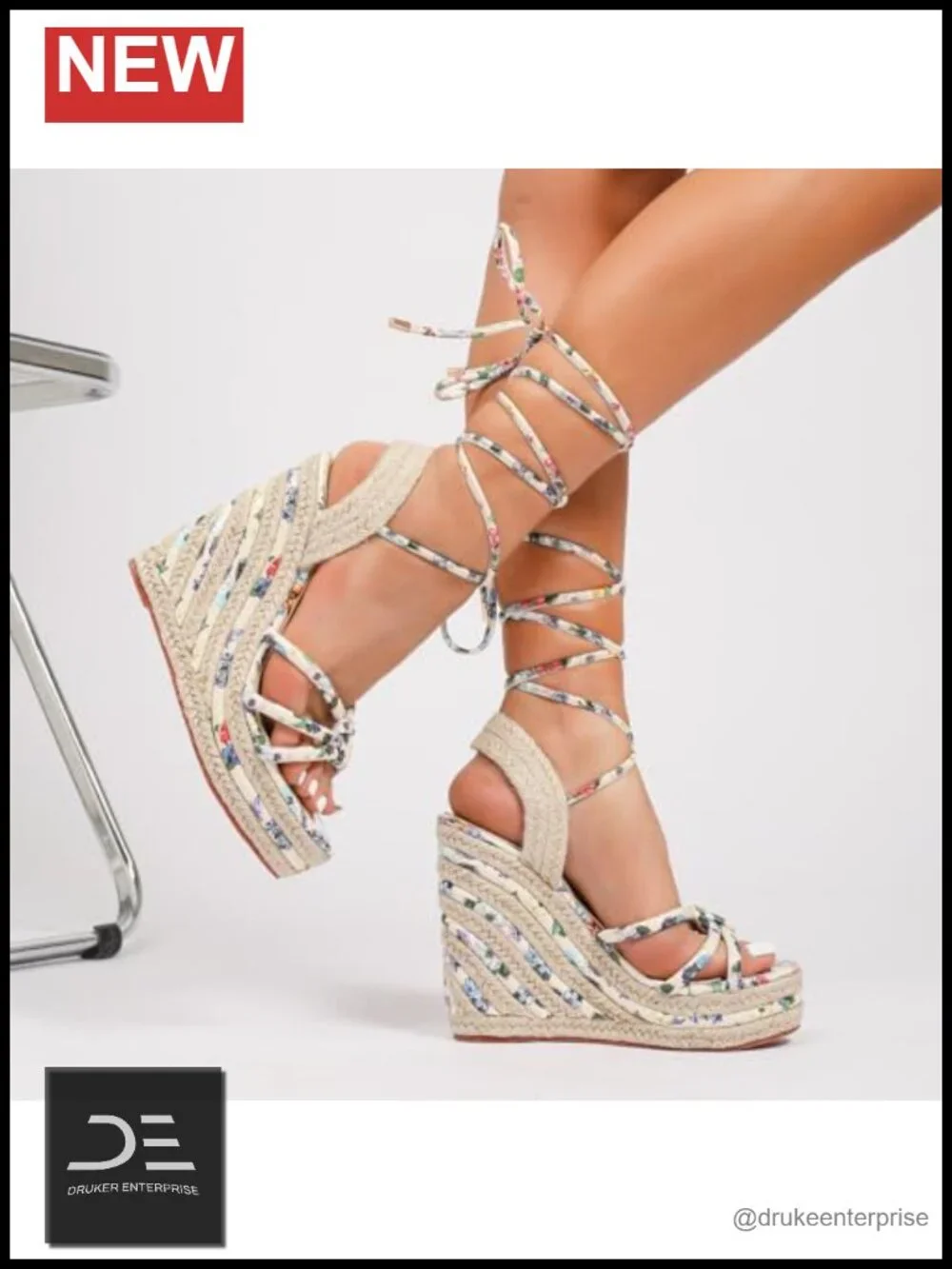 Women's Espadrille Wedge Sandals Flower Pattern Lace-up Crisscross Strap Open